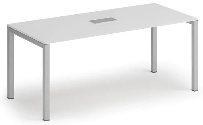 Stół konferencyjny PRIMO SQUARE, 180x80 cm, biały + port blatowy TYP VI, srebrny