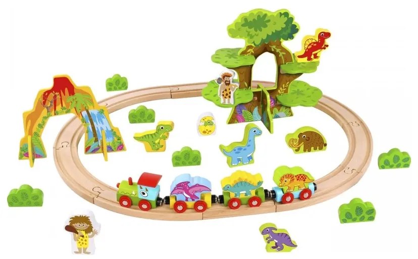 Tooky toy drewniana magnetyczna kolejka dinozaury + figurki