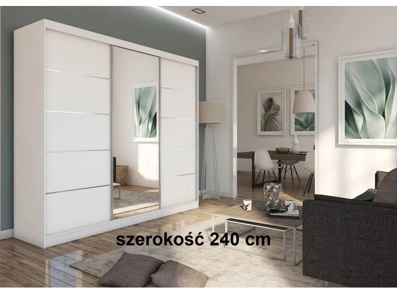 Duża szafa przesuwna Marys 240 cm z lustrem nowoczesna