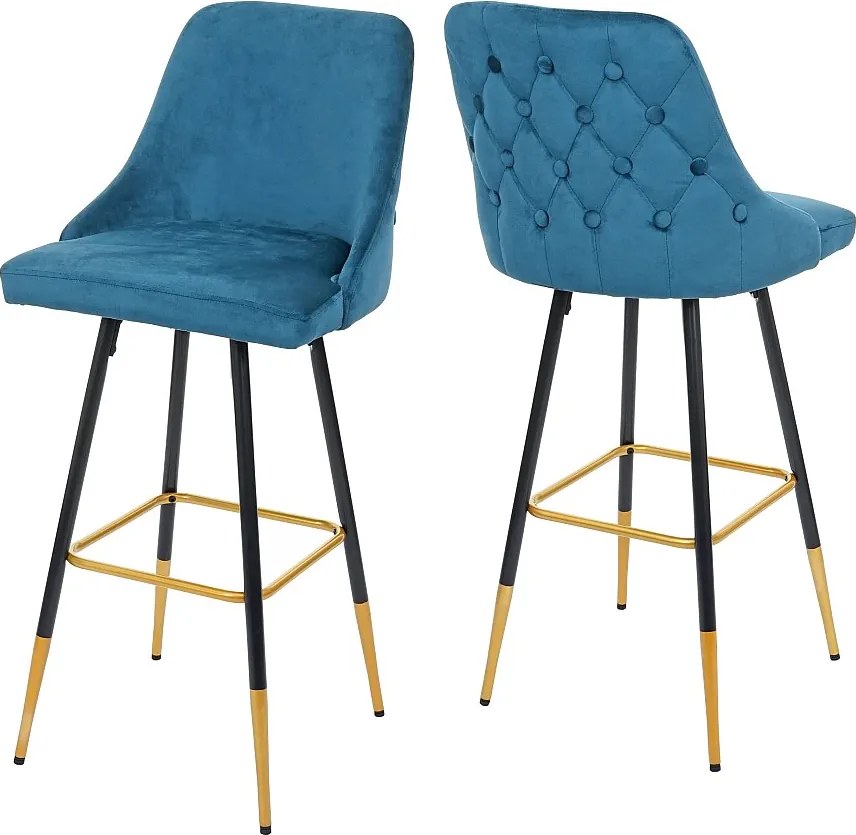 Stołek barowy MCW-E70 (zestaw 2) aksamitny,  petrol-niebieski