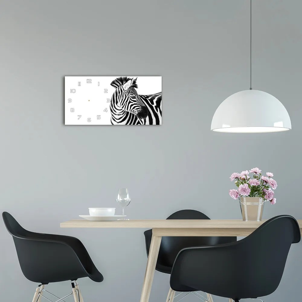 Zegar ścienny szklany cichy Zebra w śniegu