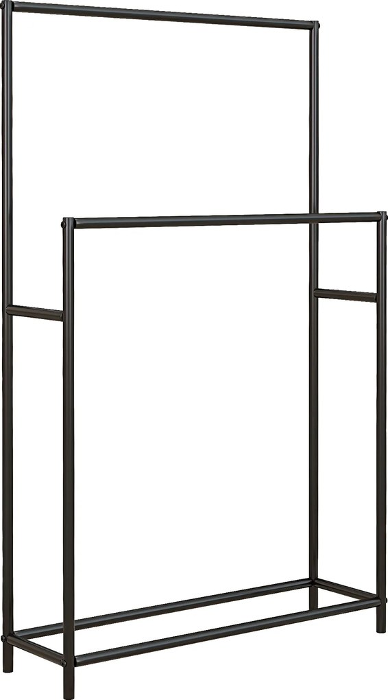 HOMCOM Stojak na ręczniki, wolnostojący, 2 drążki, odporny na rdzę, 66x20x110cm, Czarny