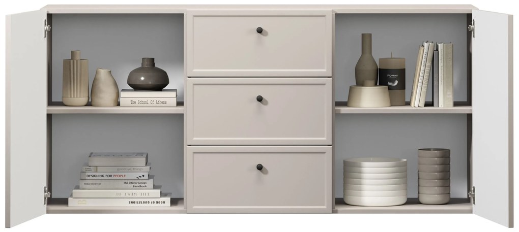 Komoda wisząca Lorini 150 cm z szufladami - kaszmir / czarne uchwyty