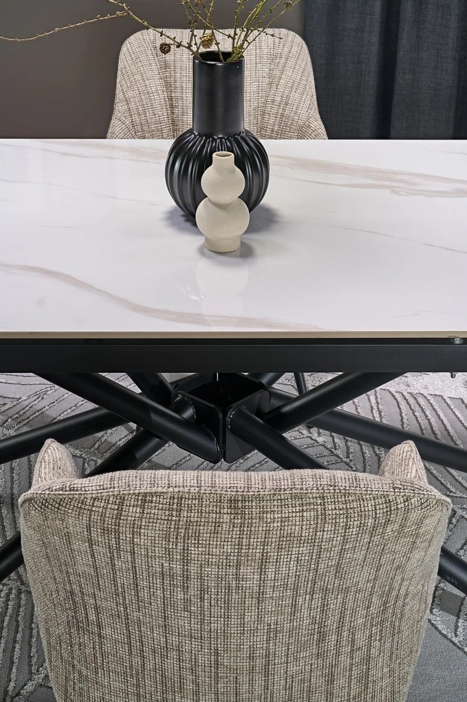 Stół do Jadalni rozkładany spiek biały marmur czarne nogi 160-220/90/75 VITORINO