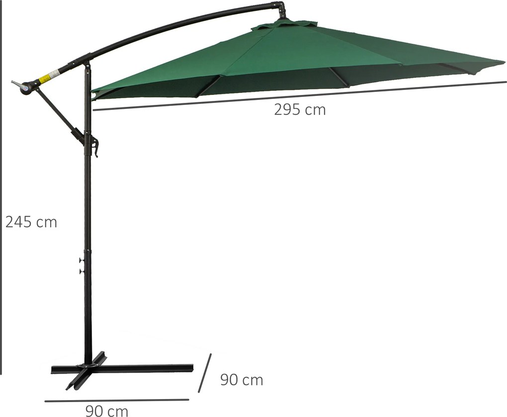 Outsunny parasol przeciwsłoneczny na wysięgniku z korbką ręczną odpinany zielony ochrona UV | Aosom PL