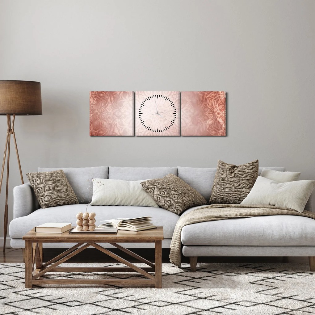 Obraz - Różowa mandala (z zegarem) (90x30 cm)