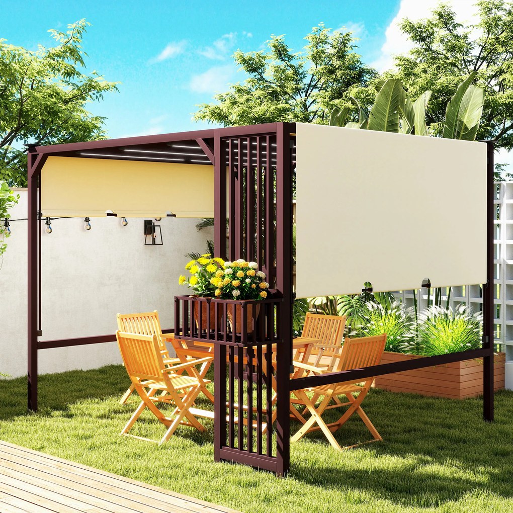 Outsunny pergola ogrodowa 3x25m z regulowanym daszkiem ochrona UV30+ stabilny pawilon na taras i ogród ciemnobrązowy | Aosom PL