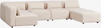 Sofa Modułowy Narożny 5-częściowy Z Pufą Fogler Tkanina Baranek Boucle Kremowy Beż - Sklum