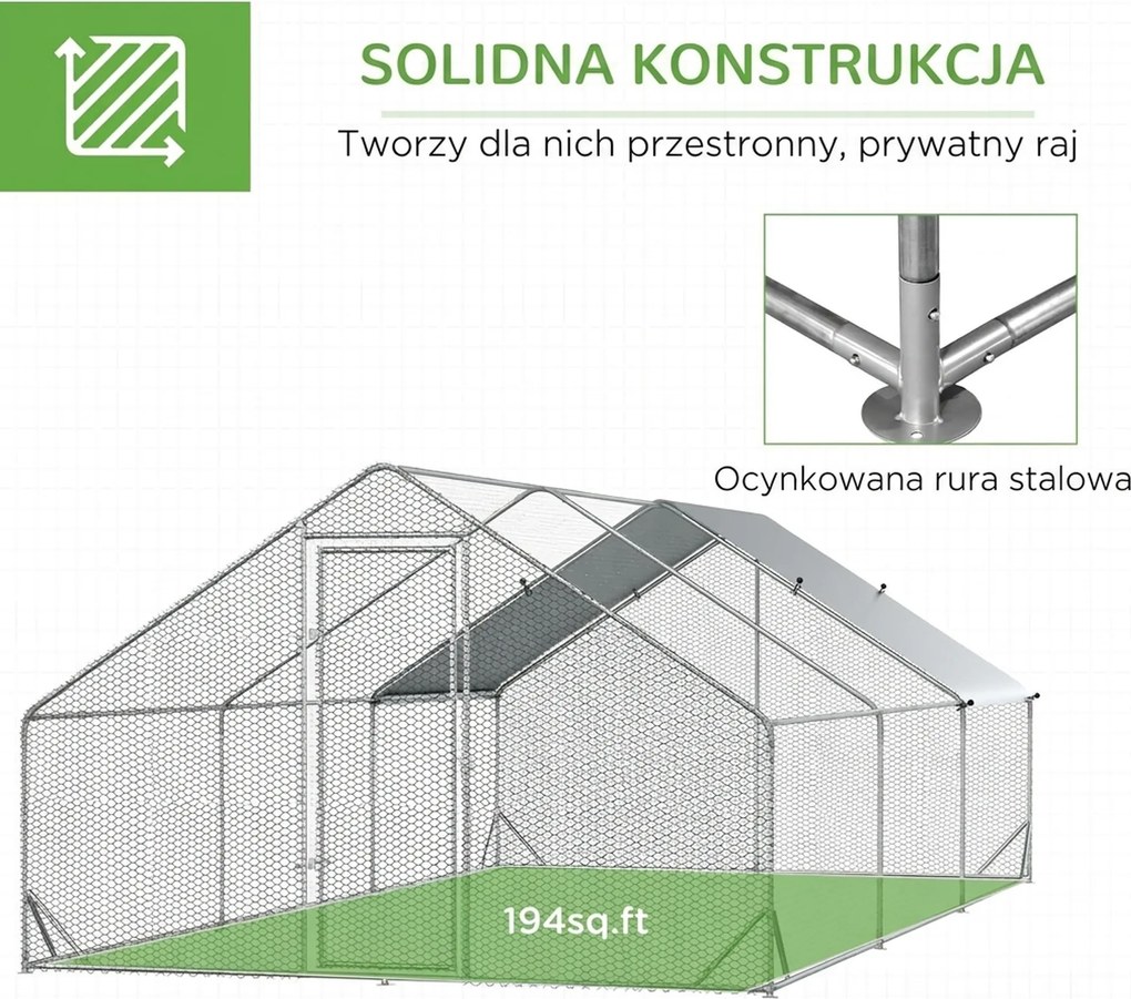 PawHut PewHut XXL kurnik zewnętrzny z kloszem stalowym 3 x 6 x 2 m