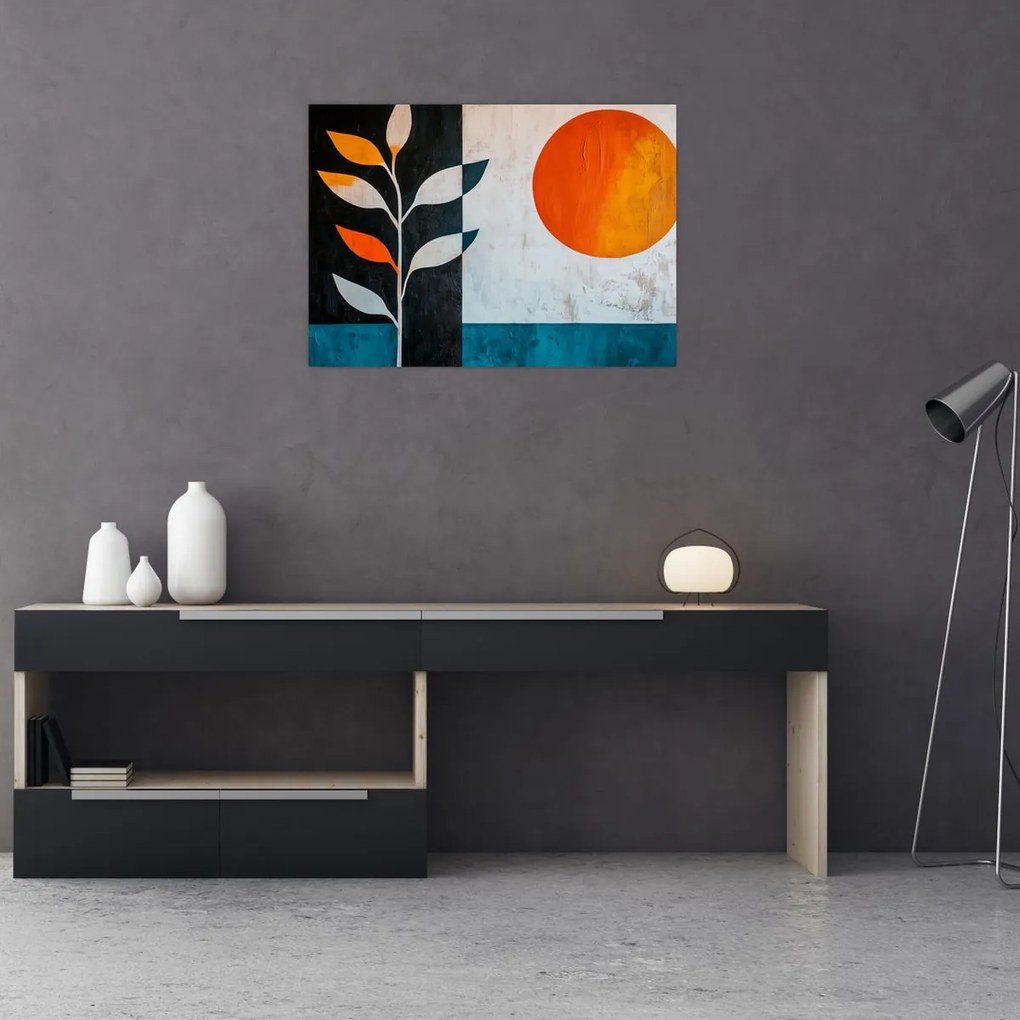 Obraz na szkle - Abstrakcja rośliny i słońca (70x50 cm)