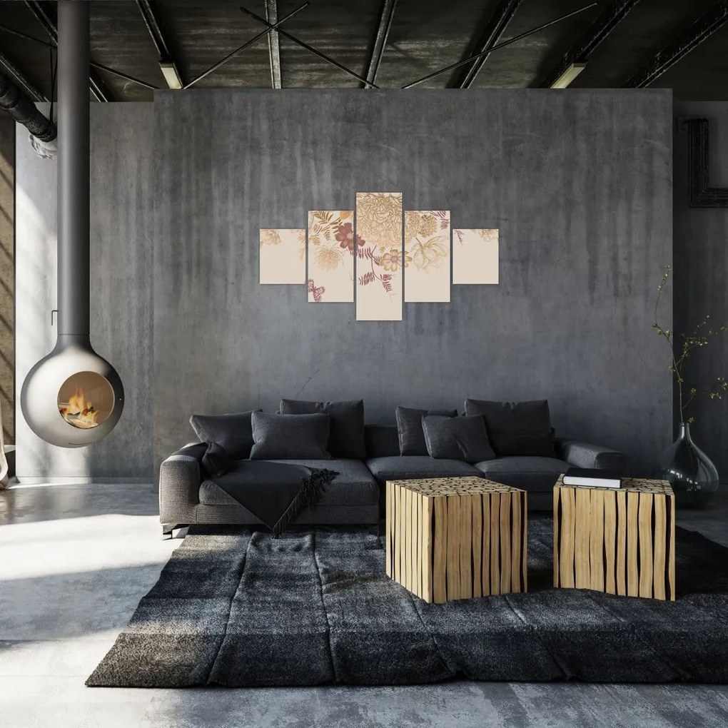 Obraz - Vintage kwiaty i motyle (125x70 cm)