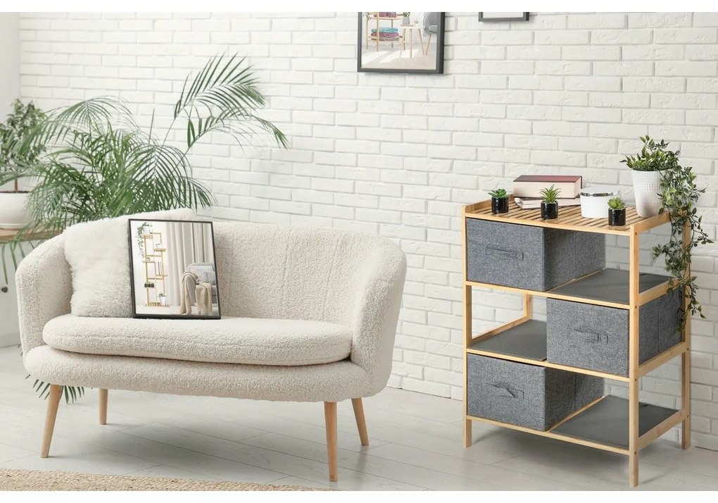 G21 Bambusowy regał z koszykami, 3 półki, szary, 3 piętra