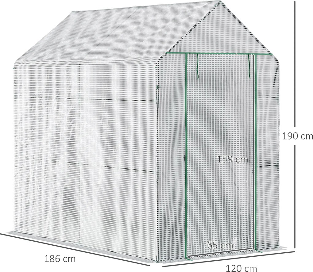 Outsunny Szklarnia Foliowa Wchodzona 4 Półki Stal PE Zielona 120x186x190cm | Aosom PL