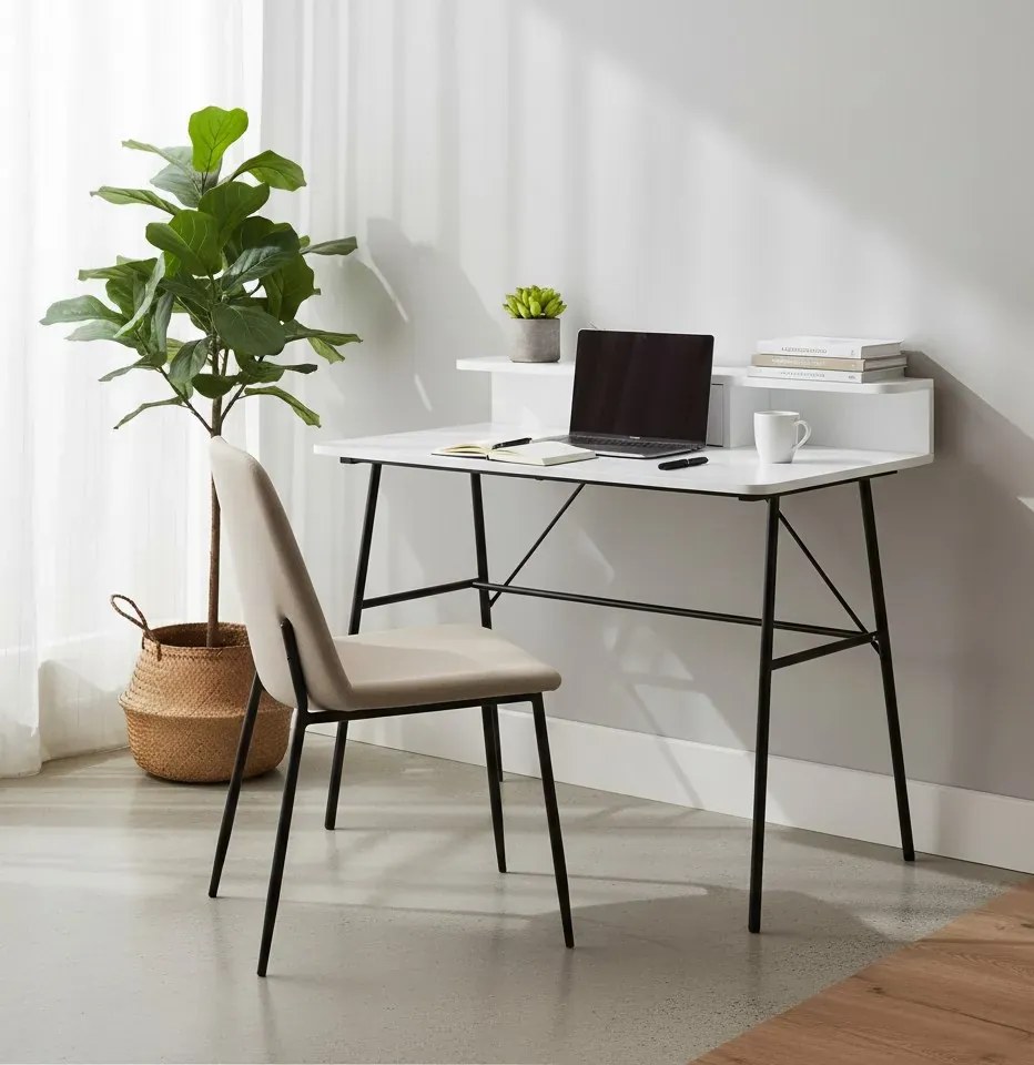 Białe drewniane biurko z nadstawką W3-N99