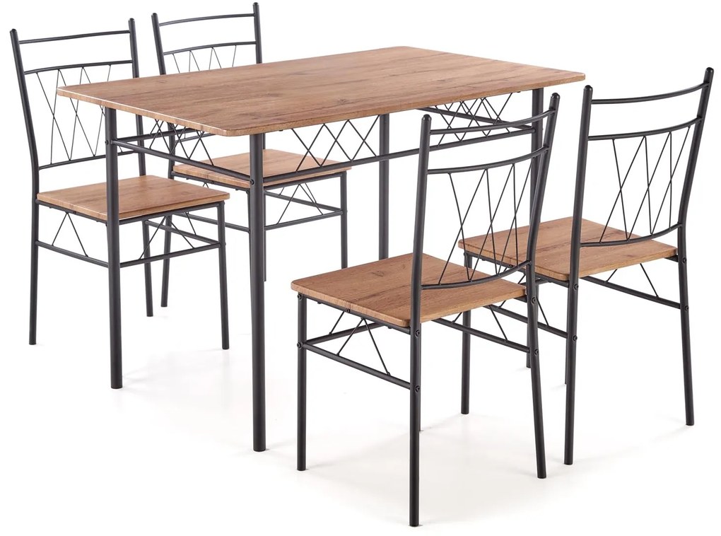 Zestaw stół + 4 krzesła dąb naturalny / czarny FAUST 3