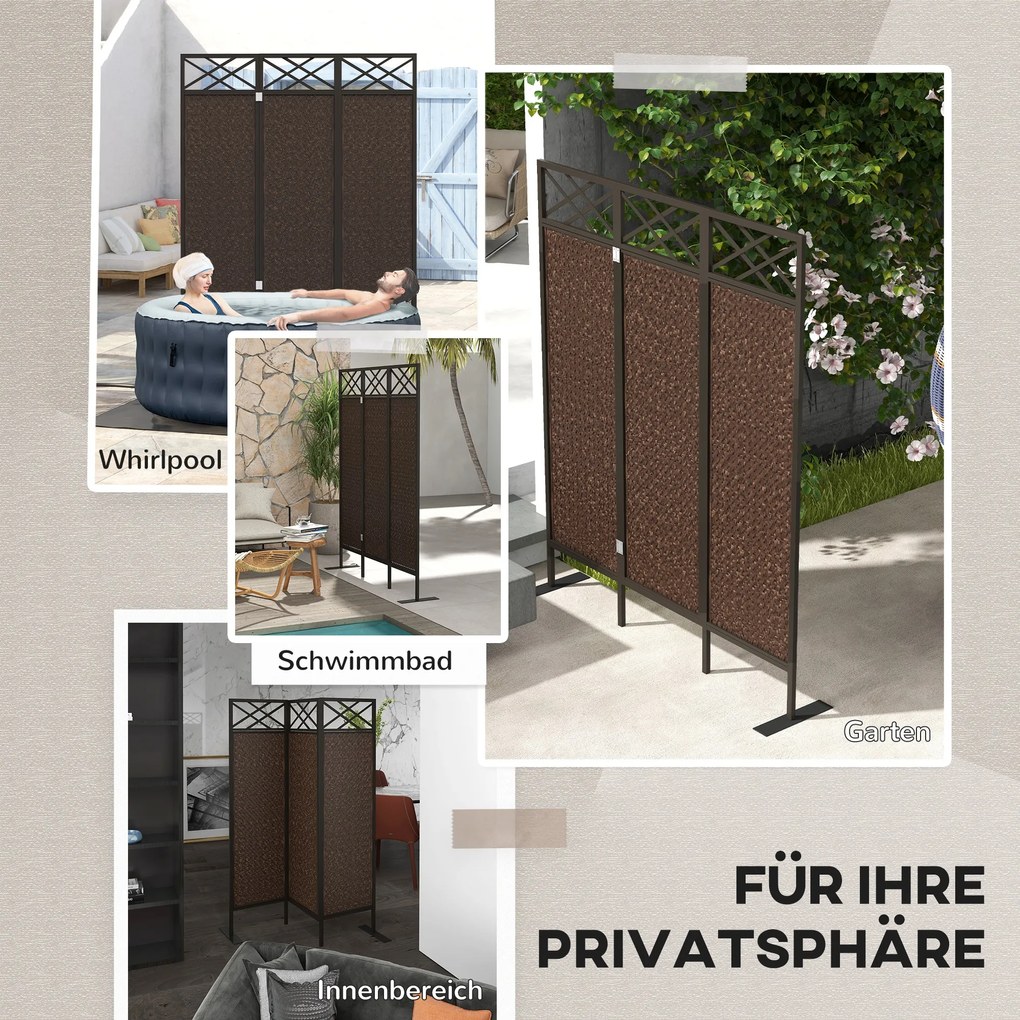 Outsunny Parawan ogrodowy Parawan, design vintage, 3-panelowy, 148 cm x 33 cm x 181 cm, Brązowy + Czarny