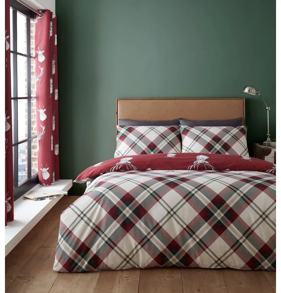 Czerwona pościel dwuosobowa 230x220 cm Munro Stag Check – Catherine Lansfield