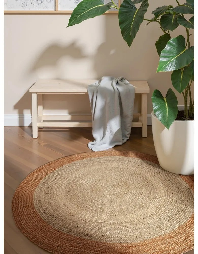 Okrągły dywan z juty dwustronny/tkany ręcznie w kolorze kości słoniowej ø 100 cm Jutta Ivory – Hanse Home