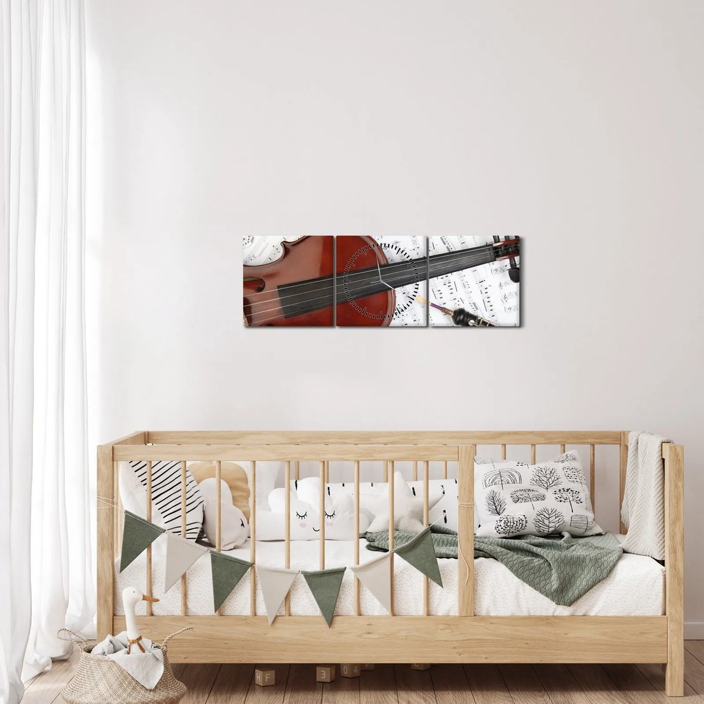 Obraz - Instrumenty muzyczne (z zegarem) (90x30 cm)