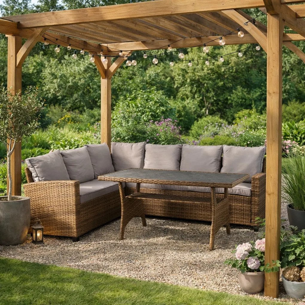 Modułowy narożnik ogrodowy ze stołem Sztokholm, brązowy/szary