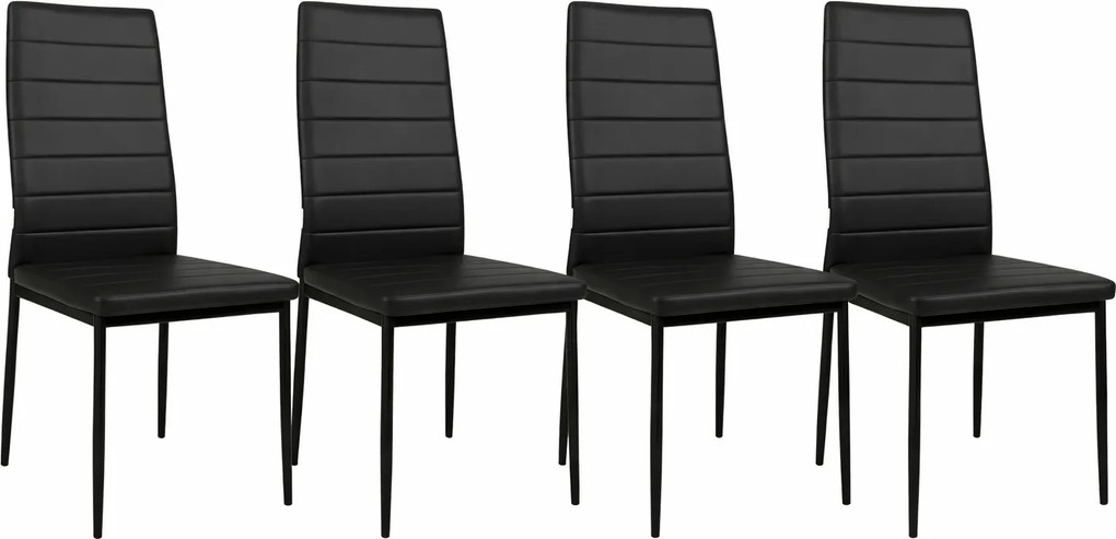 Zestaw 4 krzeseł Faro do jadalni z czarnej eko skóry – nowoczesne, metalowe nogi