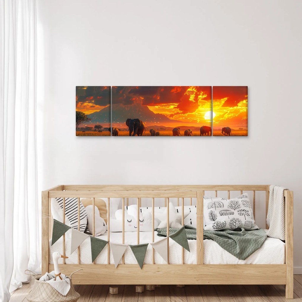 Obraz - Stado słoni (170x50 cm)