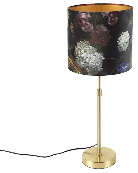 Lampa stołowa regulowana złota/mosiądz klosz welurowy kwiaty 25cm - Parte klasyczny/Antyczny Oswietlenie wewnetrzne