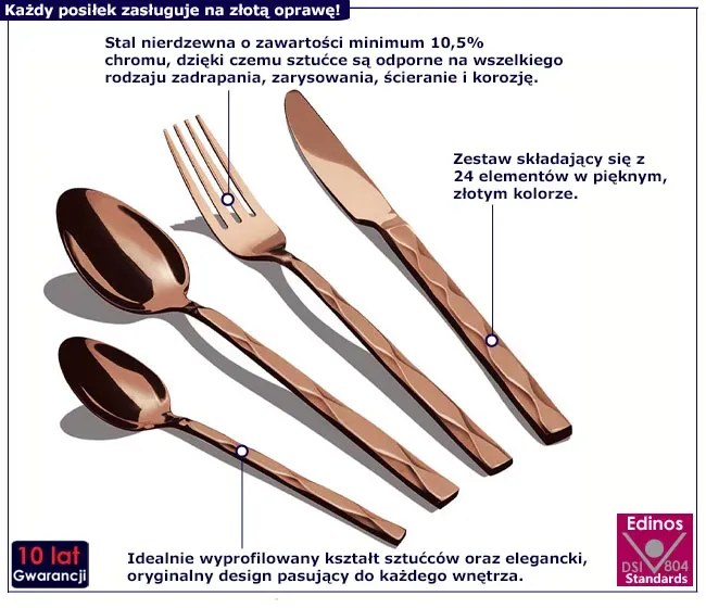 Złoty 24 elementowy zestaw sztućców M8-S96