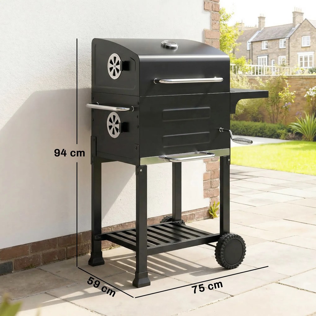 Outsunny Kompaktowy grill węglowy z pokrywą, termometrem, składanym bocznym blatem, szufladą na popiół i otworami wentylacyjnymi | Aosom PL