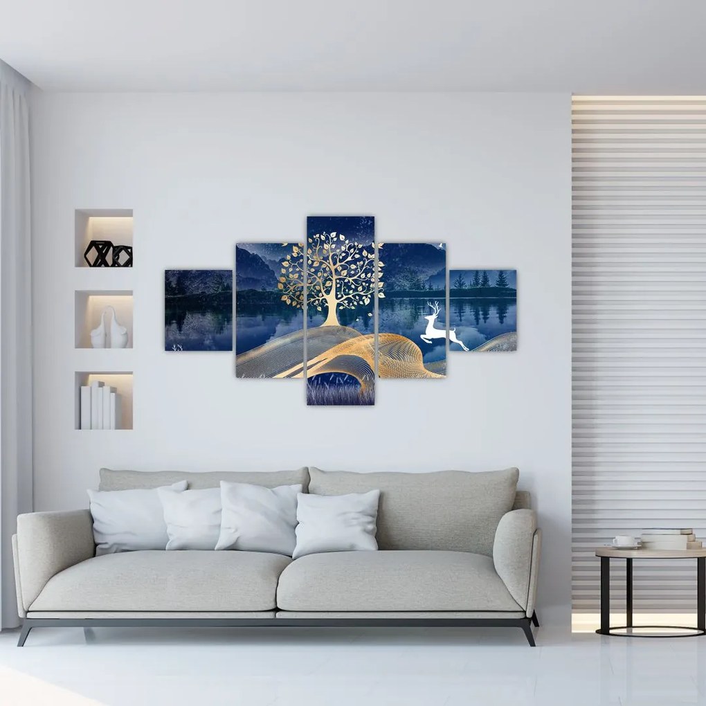 Obraz jelenia w pełni księżyca (125x70 cm)