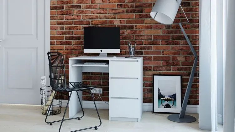 Białe biurko dla dziecka, dziewczynki z szufladą na klawiaturę E0-N37