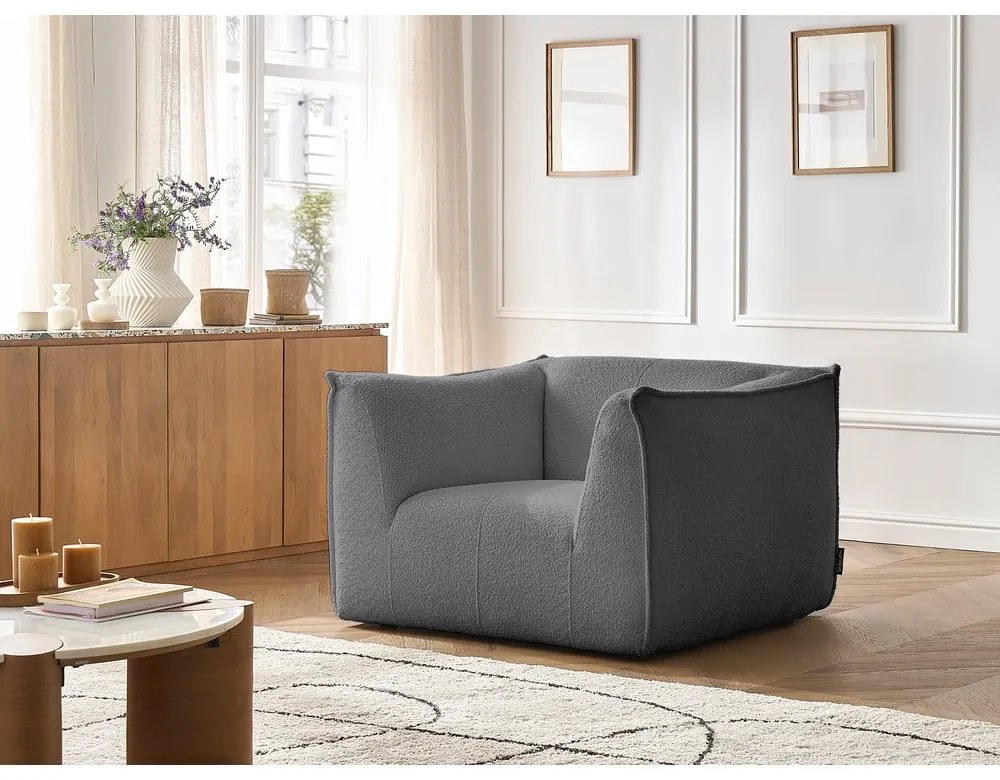 Ciemnoszary fotel z materiału bouclé Giorgia – Bobochic Paris