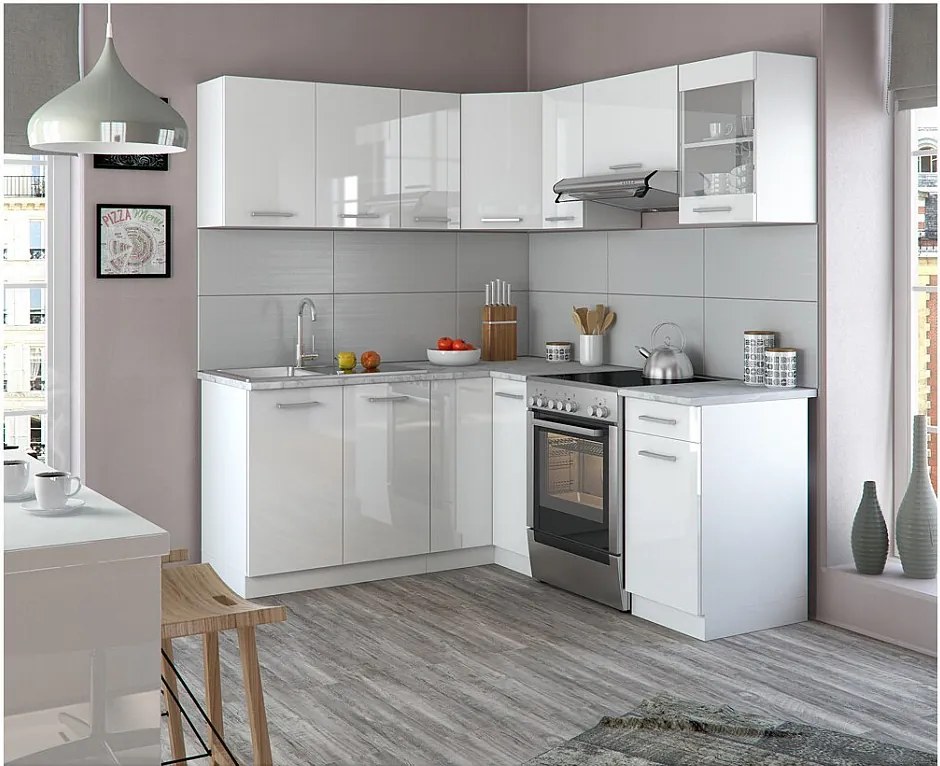 Kuchnia narożna biały wysoki połysk/biały 190x60x81.6 rick