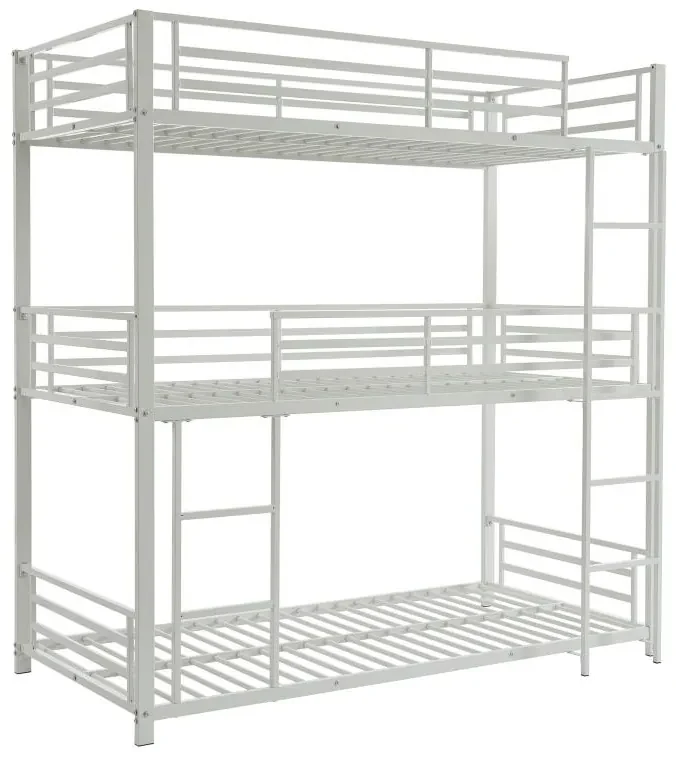 Potrójne łóżko piętrowe 3 x 90 x 190 cm – Metal – Biały – ELOUAN III