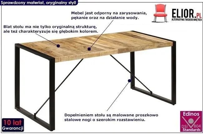 Industrialny stół z drewna 80x160 – Fulo 3X