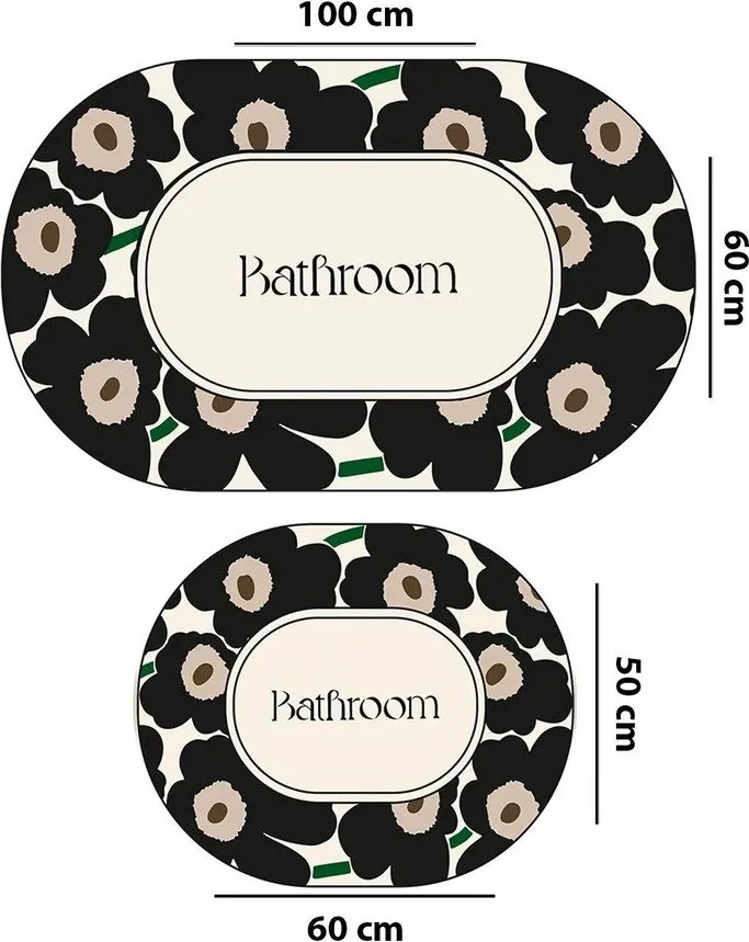 Czarno-beżowe dywaniki łazienkowe zestaw 2 szt. 60x100 cm Oweld – Foutastic