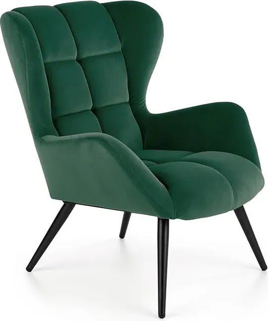 Zielony welurowy fotel uszak D6-F50