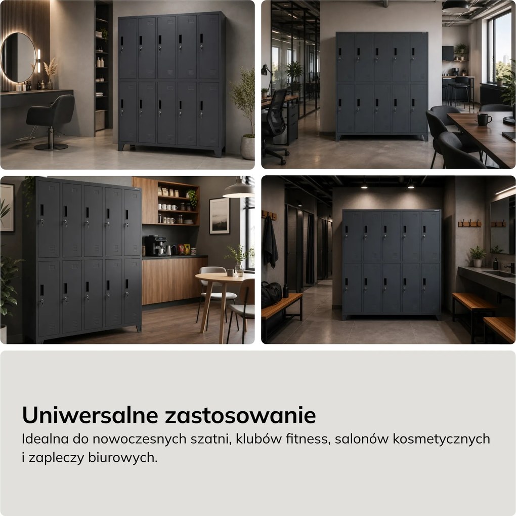 Szafa socjalna ubraniowa 10-drzwiowa antracytowa, 1360x1720x450 mm: BARTEK