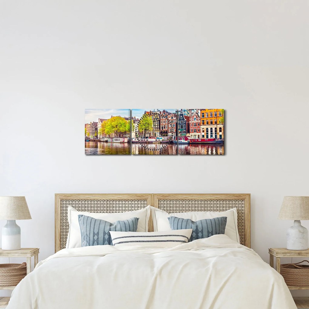 Obraz - Tańczące domy, Amsterdam (z zegarem) (90x30 cm)