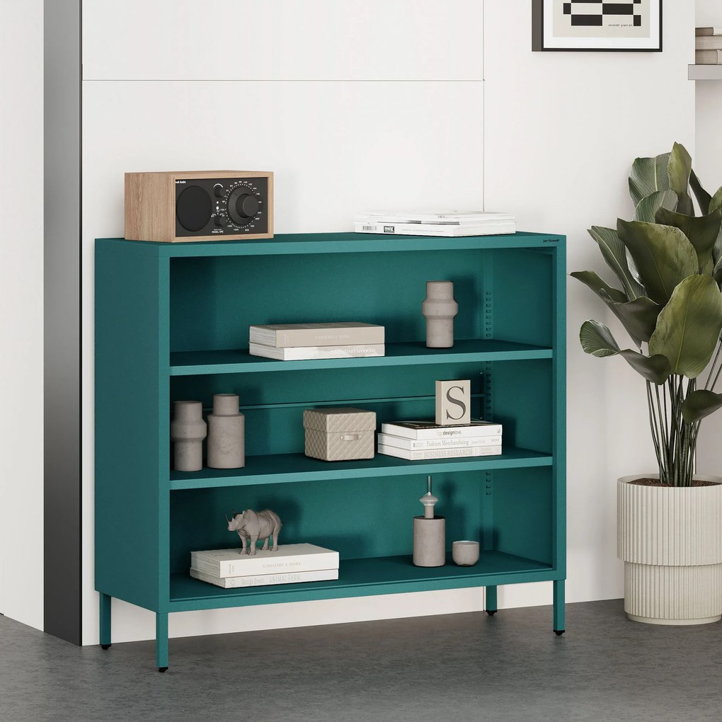 Niski regał metalowy morski / turkusowy Modern LUCA, 1000 x 900 x 350 mm