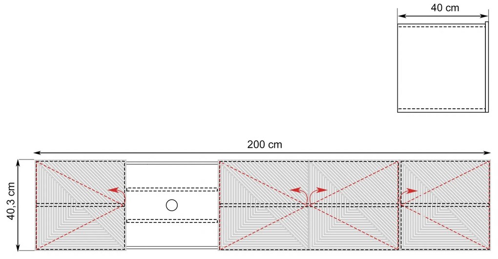 Szafka RTV wisząca Asha 200 cm z ryflowanym frontem i wnęką - artisan / czarny mat