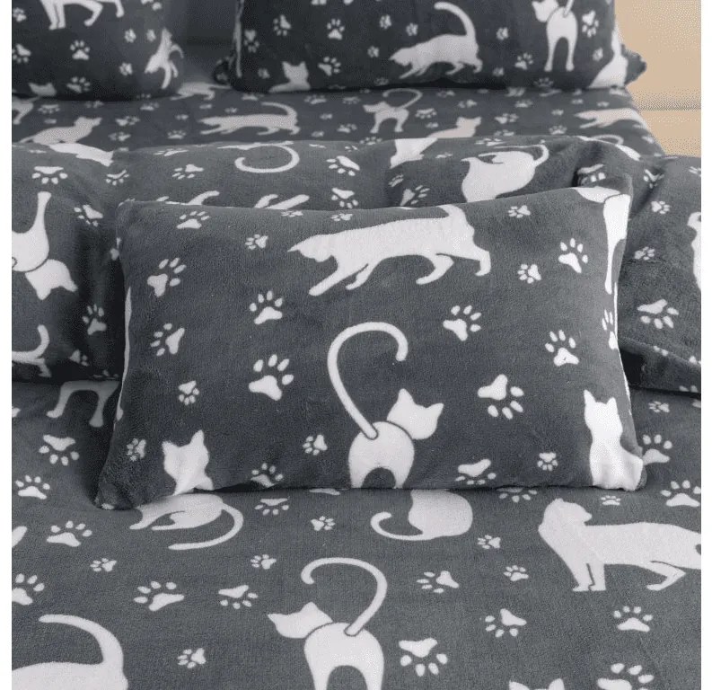 PrzytulneMieszkanie.pl PrzytulneMieszkanie.pl Pościel z mikropluszu WHITE CATS szare Rozmiar pościeli: 2 szt 70 x 90 cm | 200 x 220 cm