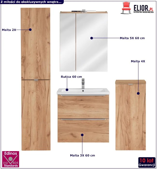 Zestaw podwieszanych szafek łazienkowych z umywalką 60 cm F3-T91
