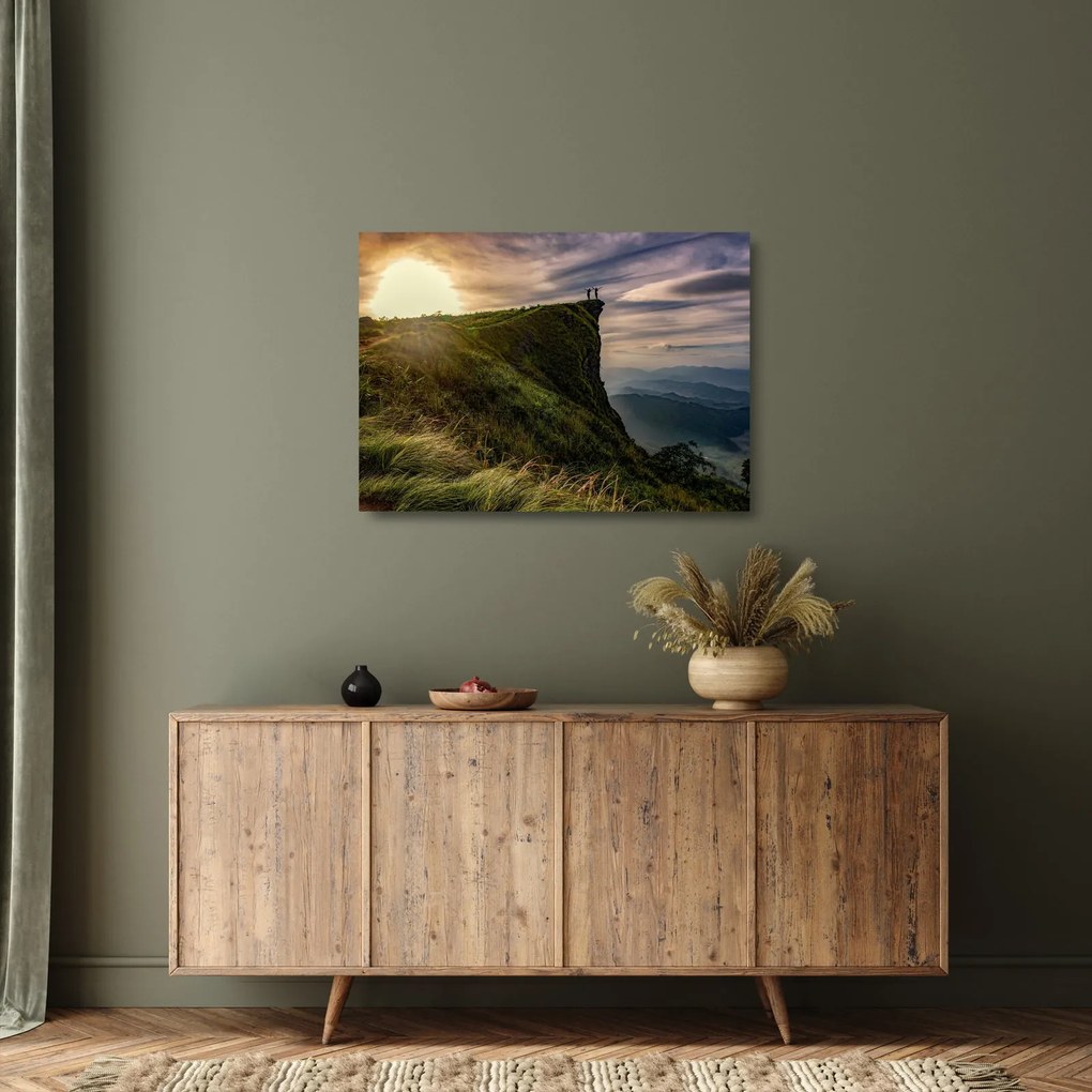 Obraz na szkle kobiet na klifie (70x50 cm)