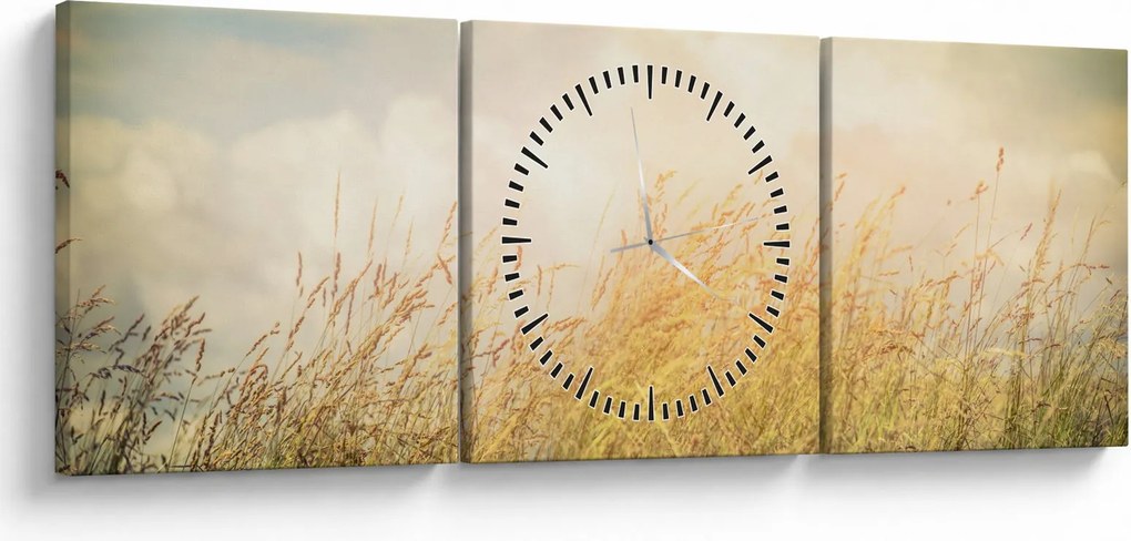 Obraz - Pole jesienią (z zegarem) (90x30 cm)