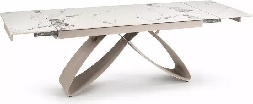 Zestaw stół Twig rozkładany ceramiczny 160-240 biały marmur kaszmir + 4 krzesła Sligo kremowe