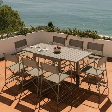 Zestaw Stołu Prostokątnego 90-180x90 Cm Rozkładanego Z Aluminium Starmi Oraz 8 Składanych Krzeseł Ogrodowych Melida Z Stali Moka Brown - Sklum