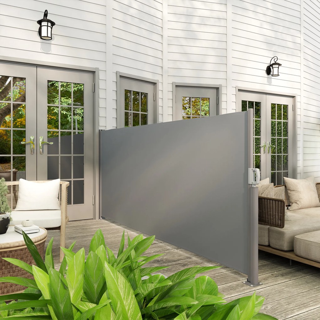 Outsunny Rozsuwana Markiza Boczna z Ochroną Prywatności na Balkon i Taras, Ciemnoszara, 300x140cm