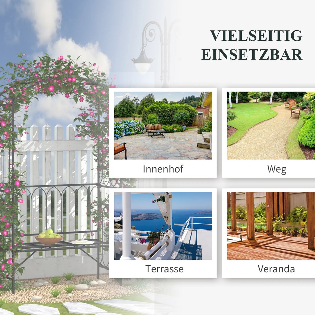 Outsunny Metalowa Pergola z Ławką - Czarny Kolor, 115x50x203cm - Ogrodowa Oaza Relaksu