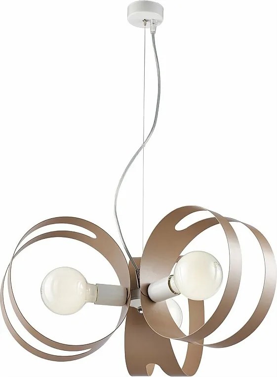 Peter lampa wisząca z białego lakierowanego żelaza, laserowo cięte paski w kolorze gołębim, regulowany kabel, 3 światła, Ø48 cm